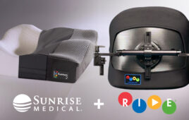 Photo of Ride Designs cushion and Ride Designs back, accompanied by Sunrise Medical and Ride Designs logo.