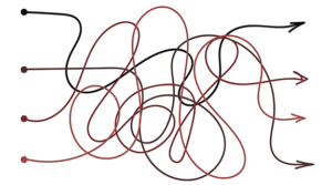 A red and black tangle illustration.